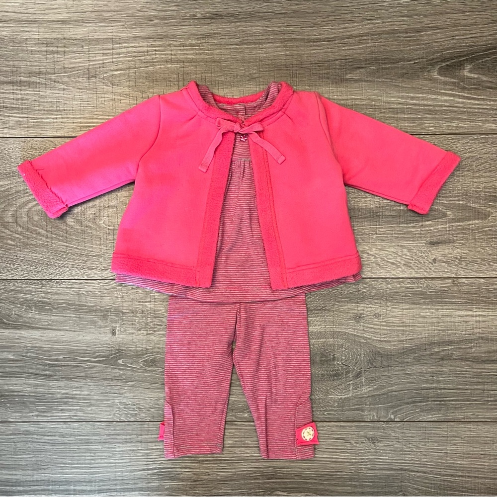Baby Lulu Girls Pink Striped Top Pant Jacket Outfit set sz 6M 100% Cotton Casual
